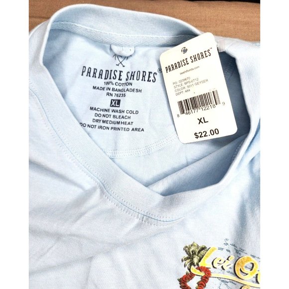 Paradise Shores Cotton XL 5011 Geyser Lei Over Charters Teal Blue T Shirt - Picture 2 of 16